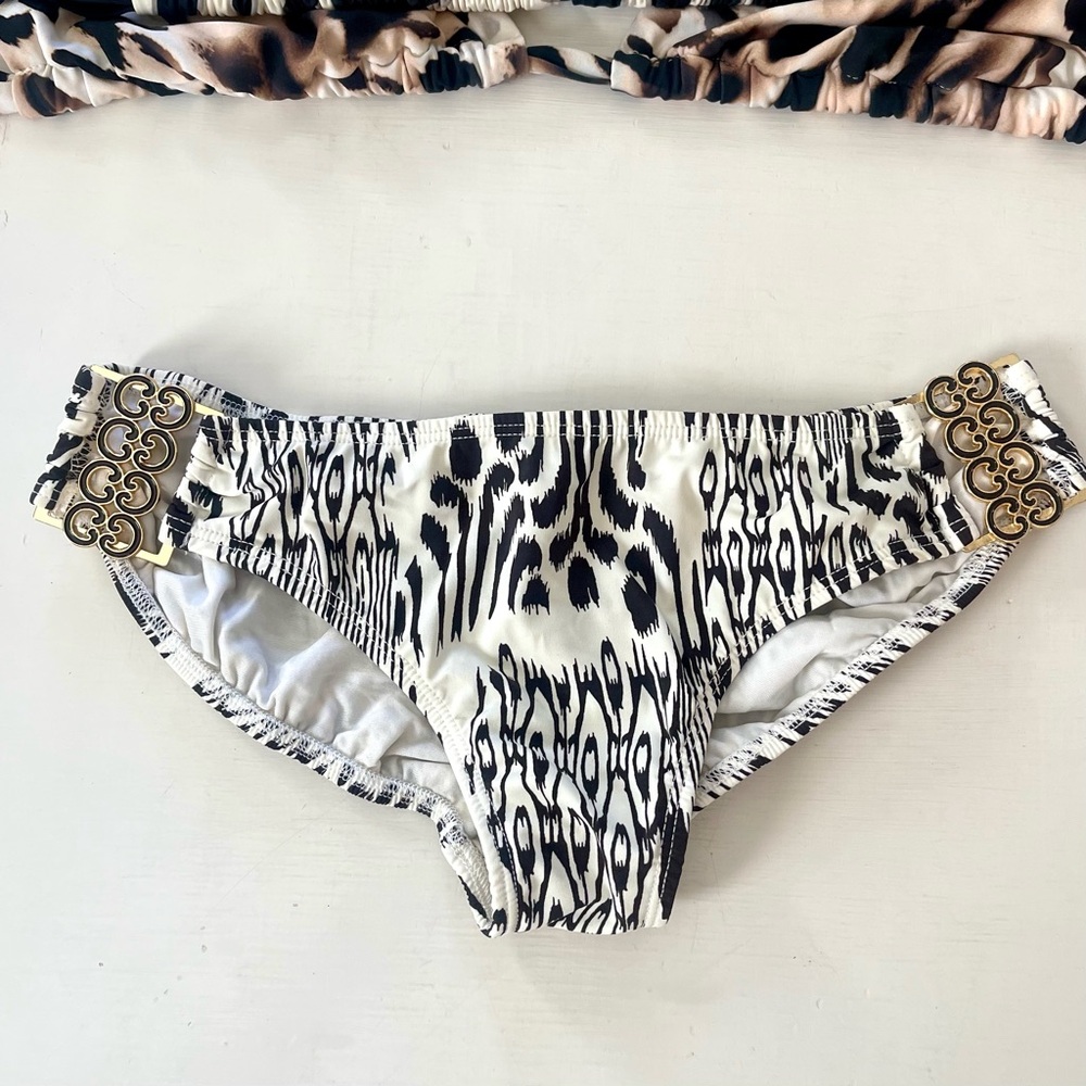 8 PIECE LOT TARA GRINNA Hipster Triangle Top Bikini Set Black Gold Animal Print - Picture 9 of 16
